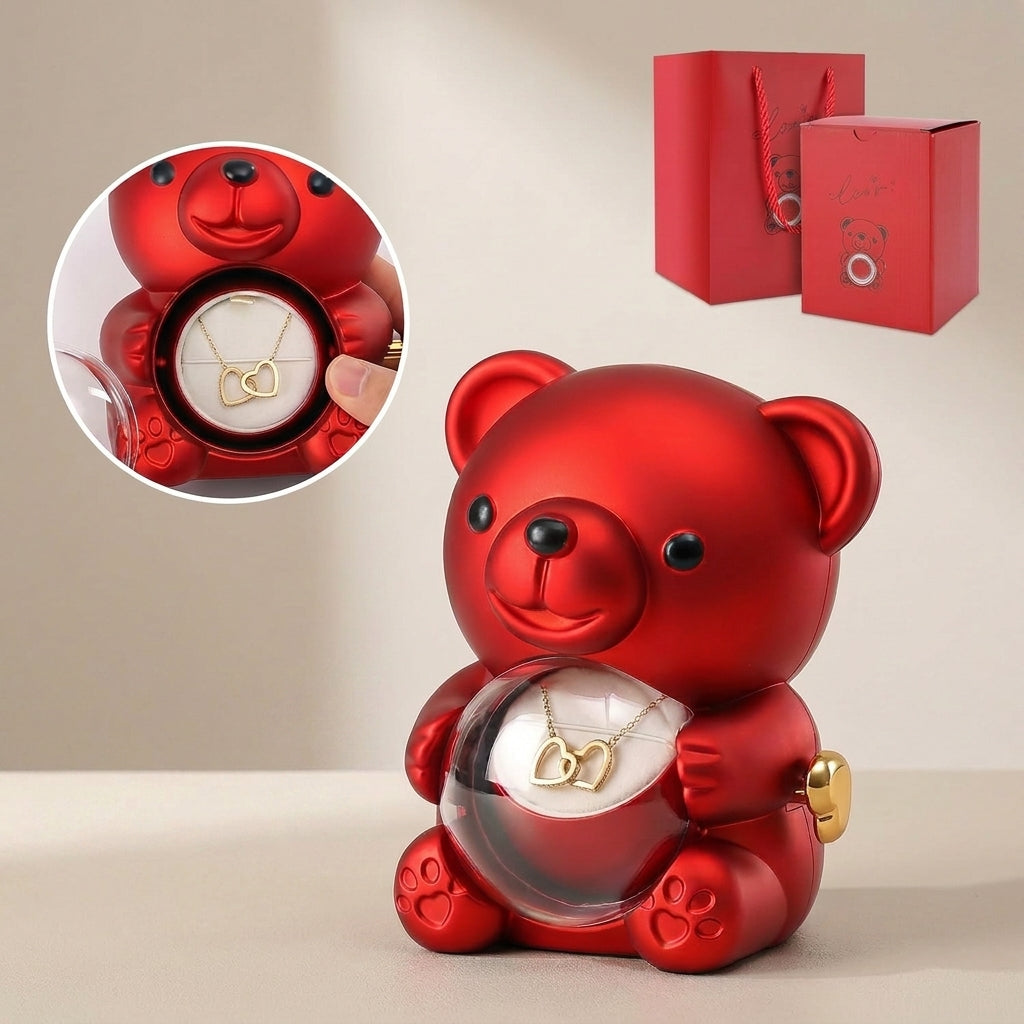 Romantic Heart Bear Necklace & Eternal Rose Gift Set