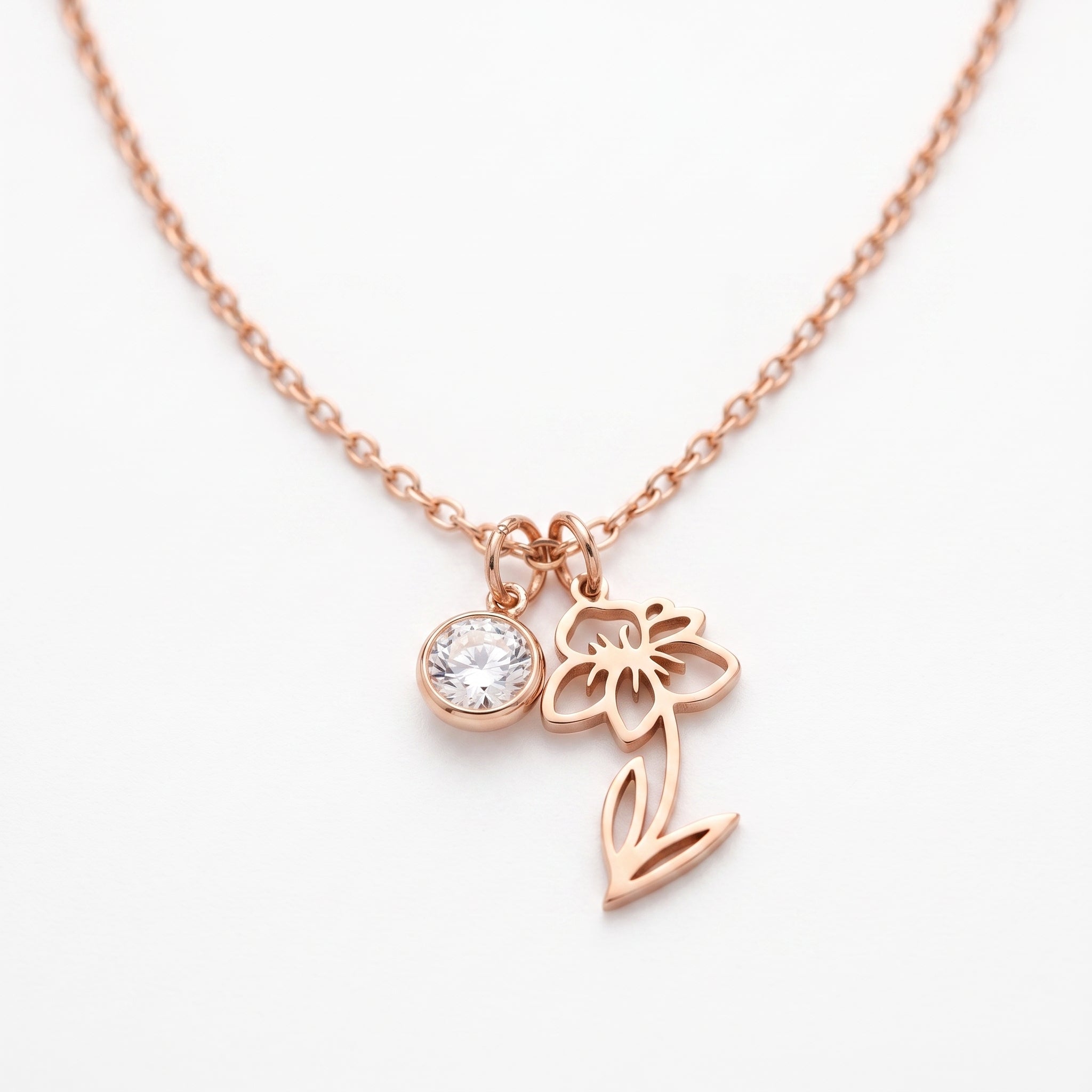 Personalized Birth Flower Necklace – 18K Gold Plated