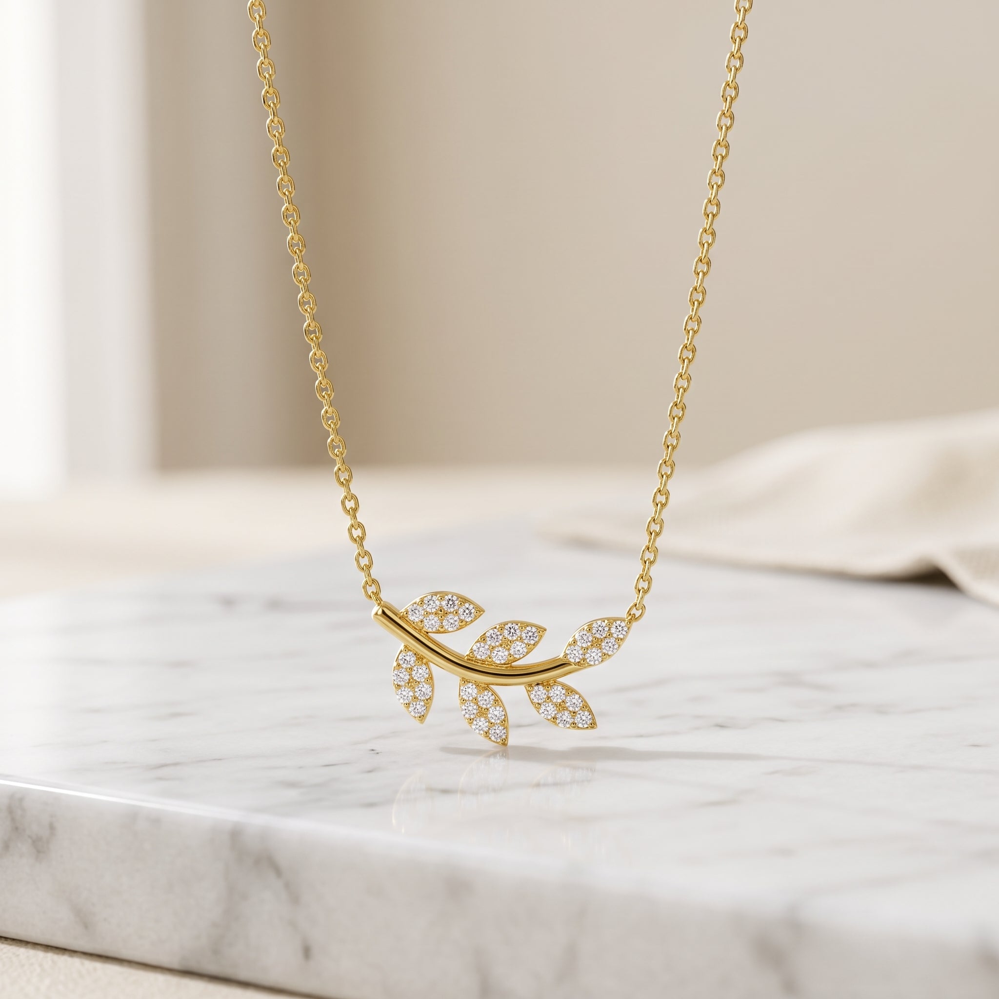 18K Gold Plated Olive Branch Necklace, Dainty Leaf Pendant, Boho Minimalist Nature Jewelry, Everyday Layering Necklace, Elegant Gift for Her