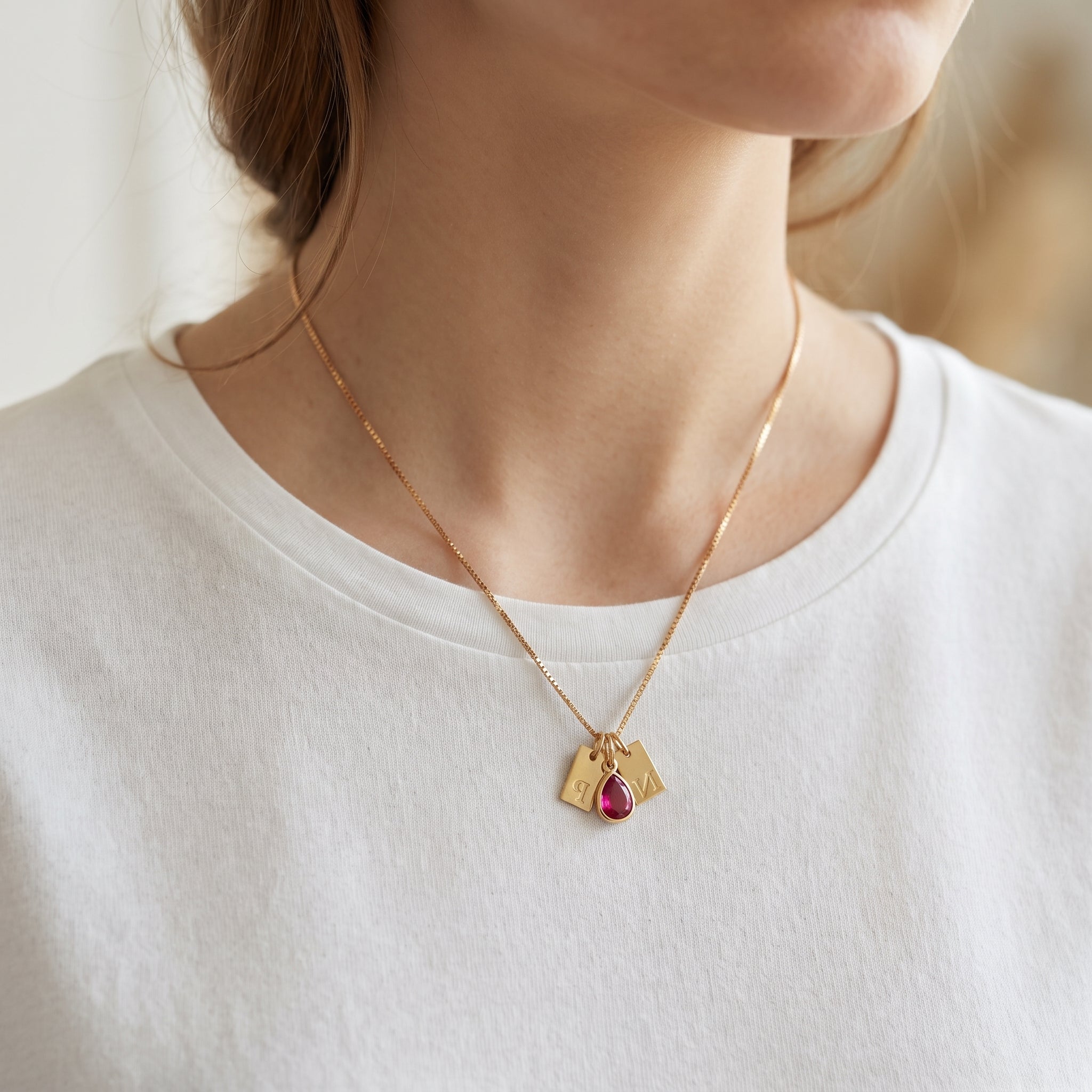Personalized Birthstone Initial Necklace – Custom Gold Letter Pendant