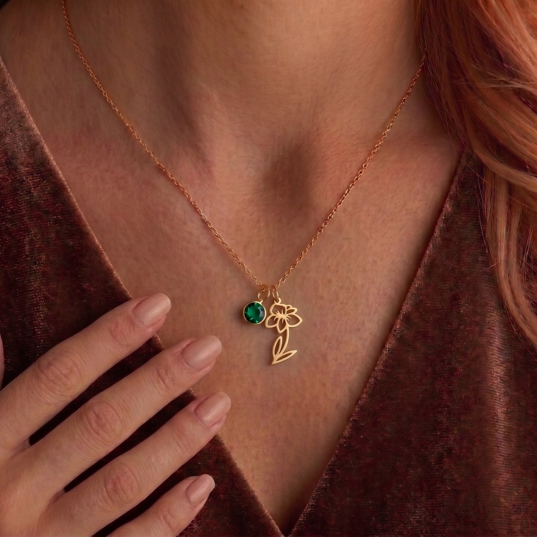 Personalized Birth Flower Necklace – 18K Gold Plated