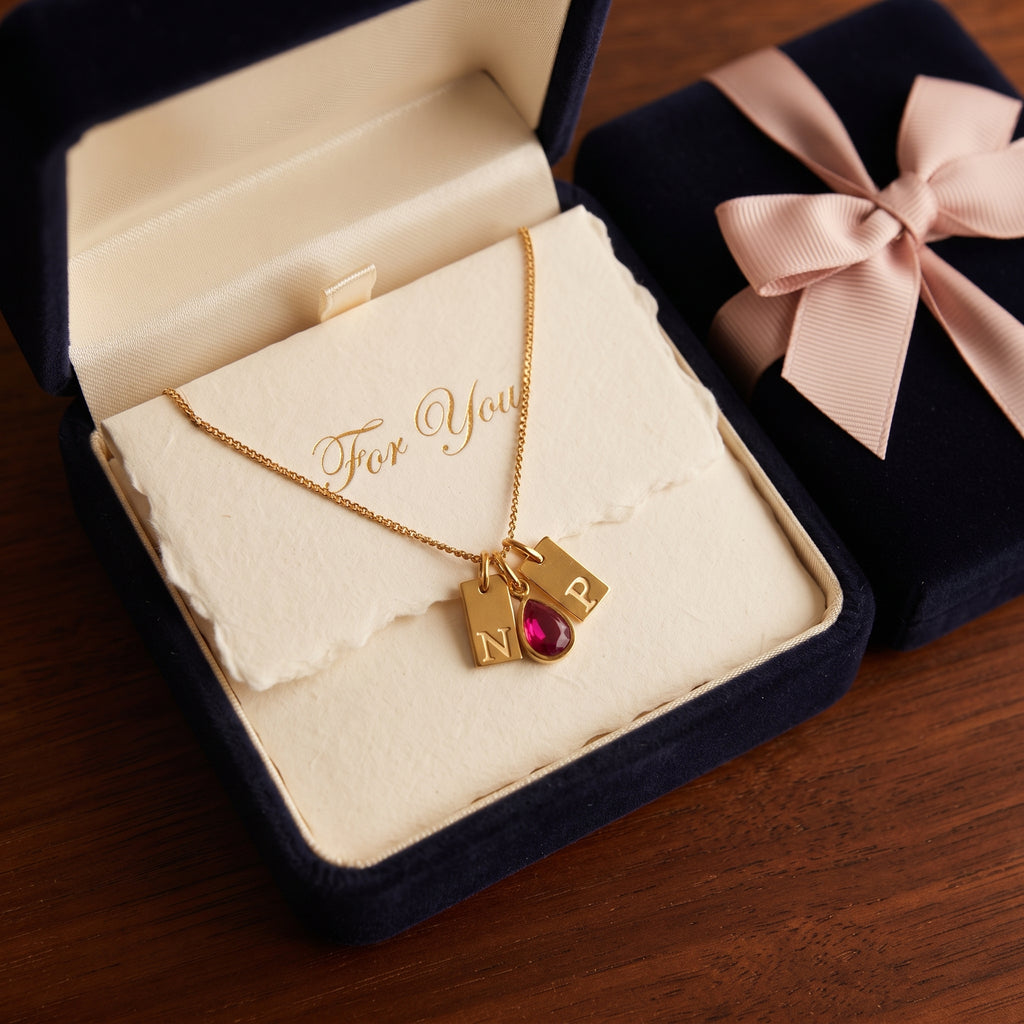 Personalized Birthstone Initial Necklace – Custom Gold Letter Pendant