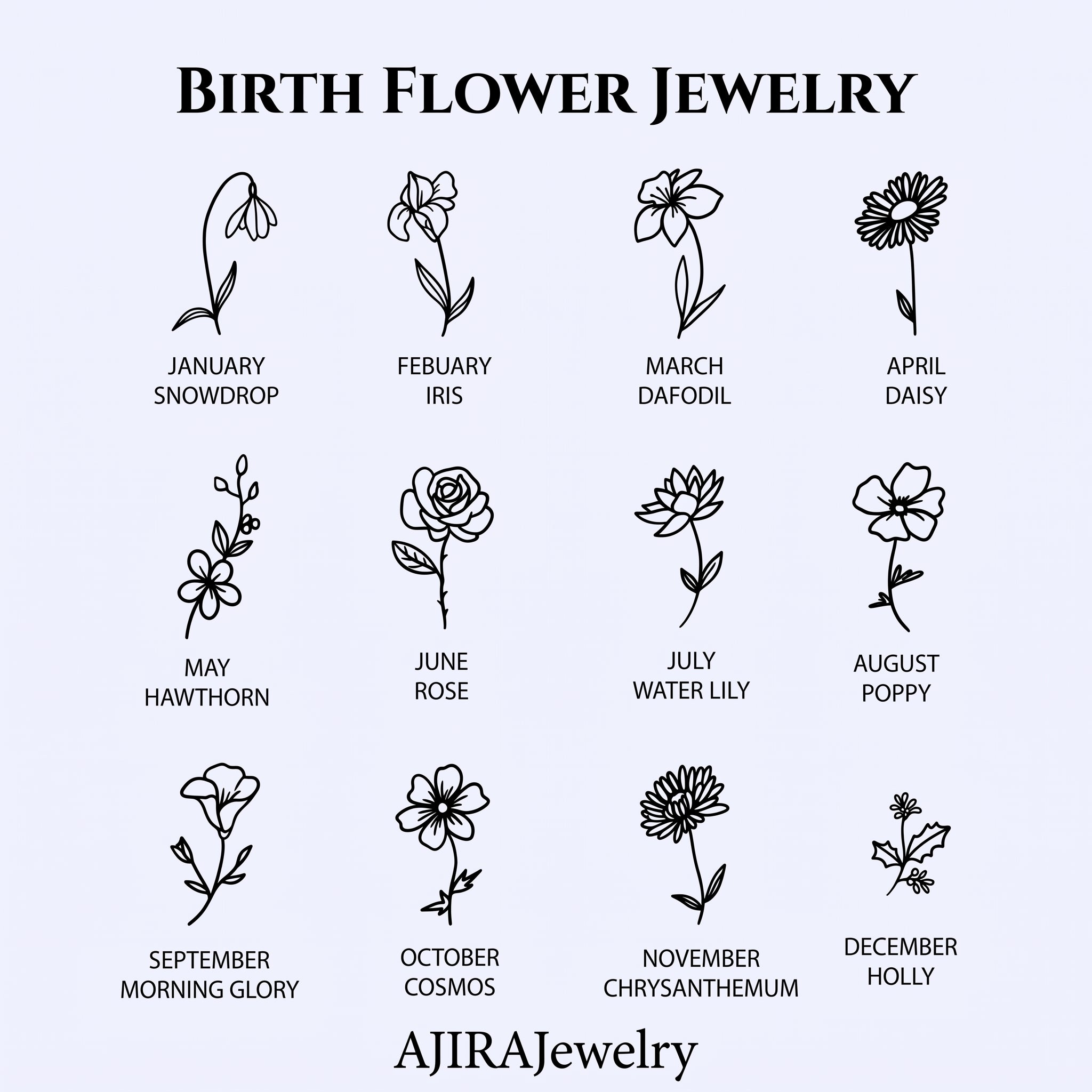 Personalized Birth Flower Necklace – 18K Gold Plated