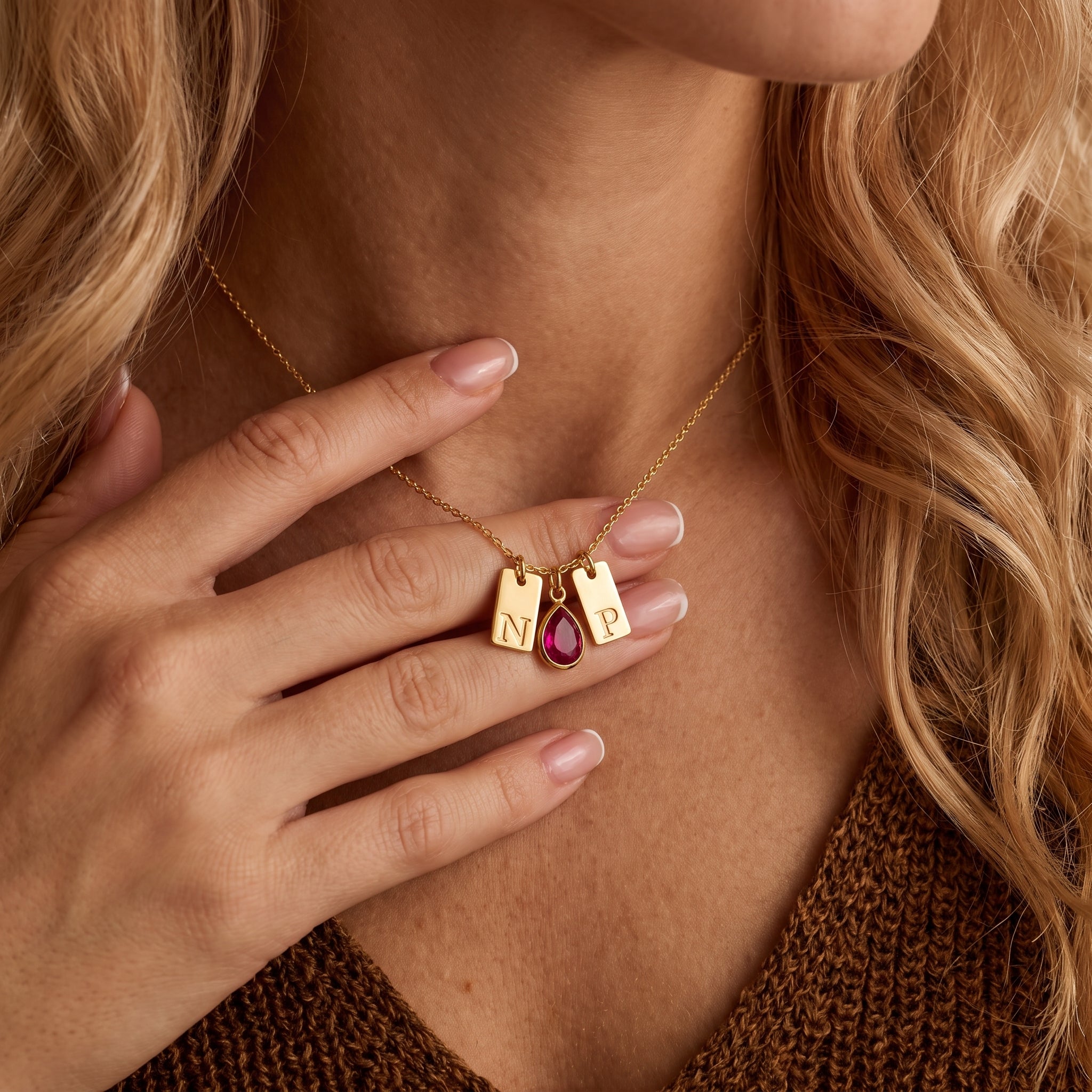 Personalized Birthstone Initial Necklace – Custom Gold Letter Pendant