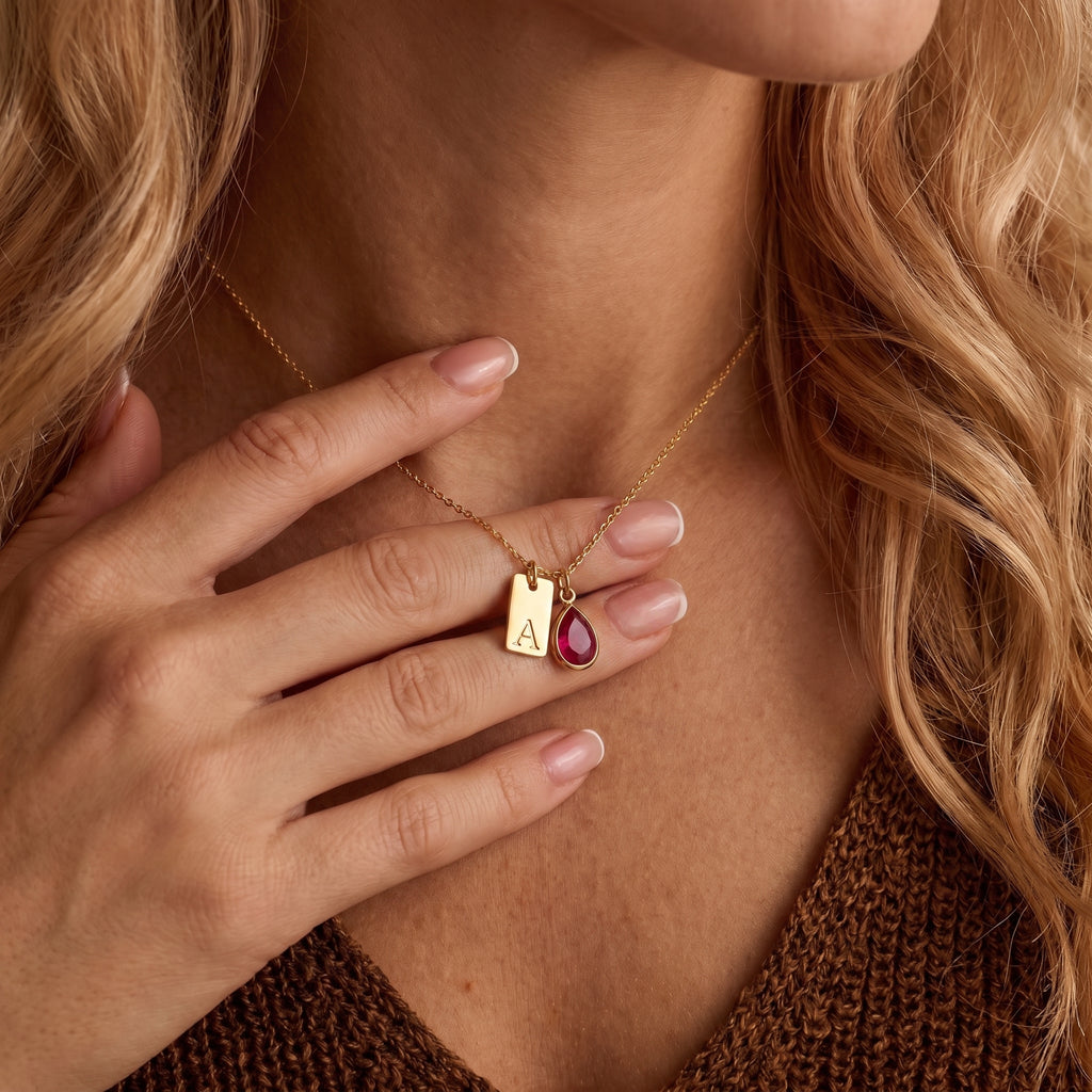 Personalized Birthstone Initial Necklace – Custom Gold Letter Pendant