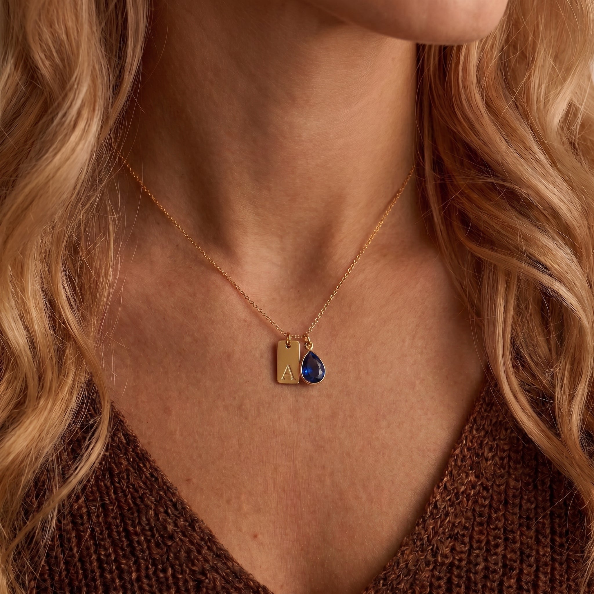 Personalized Birthstone Initial Necklace – Custom Gold Letter Pendant