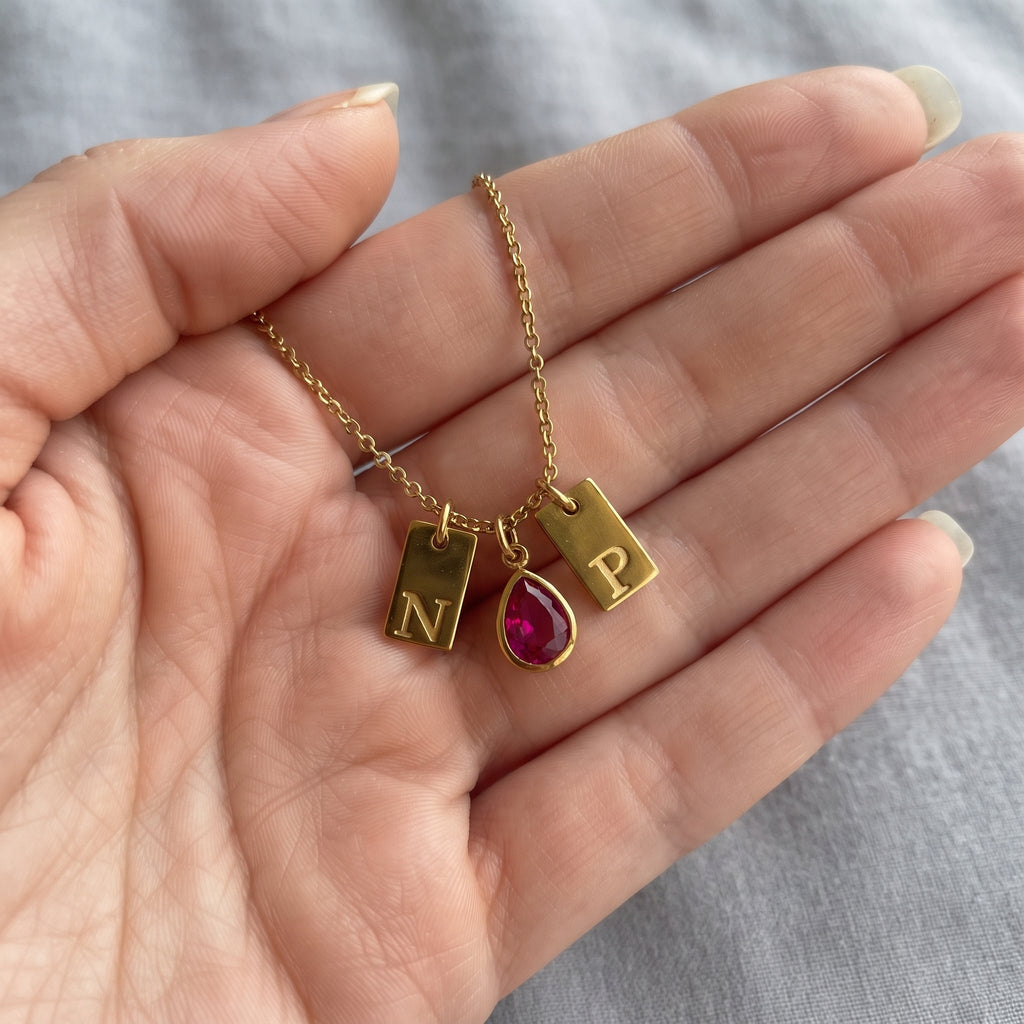 Personalized Birthstone Initial Necklace – Custom Gold Letter Pendant