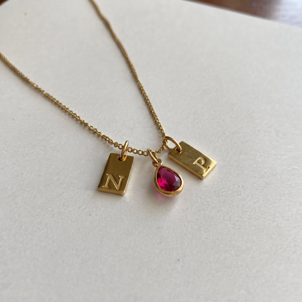 Personalized Birthstone Initial Necklace – Custom Gold Letter Pendant