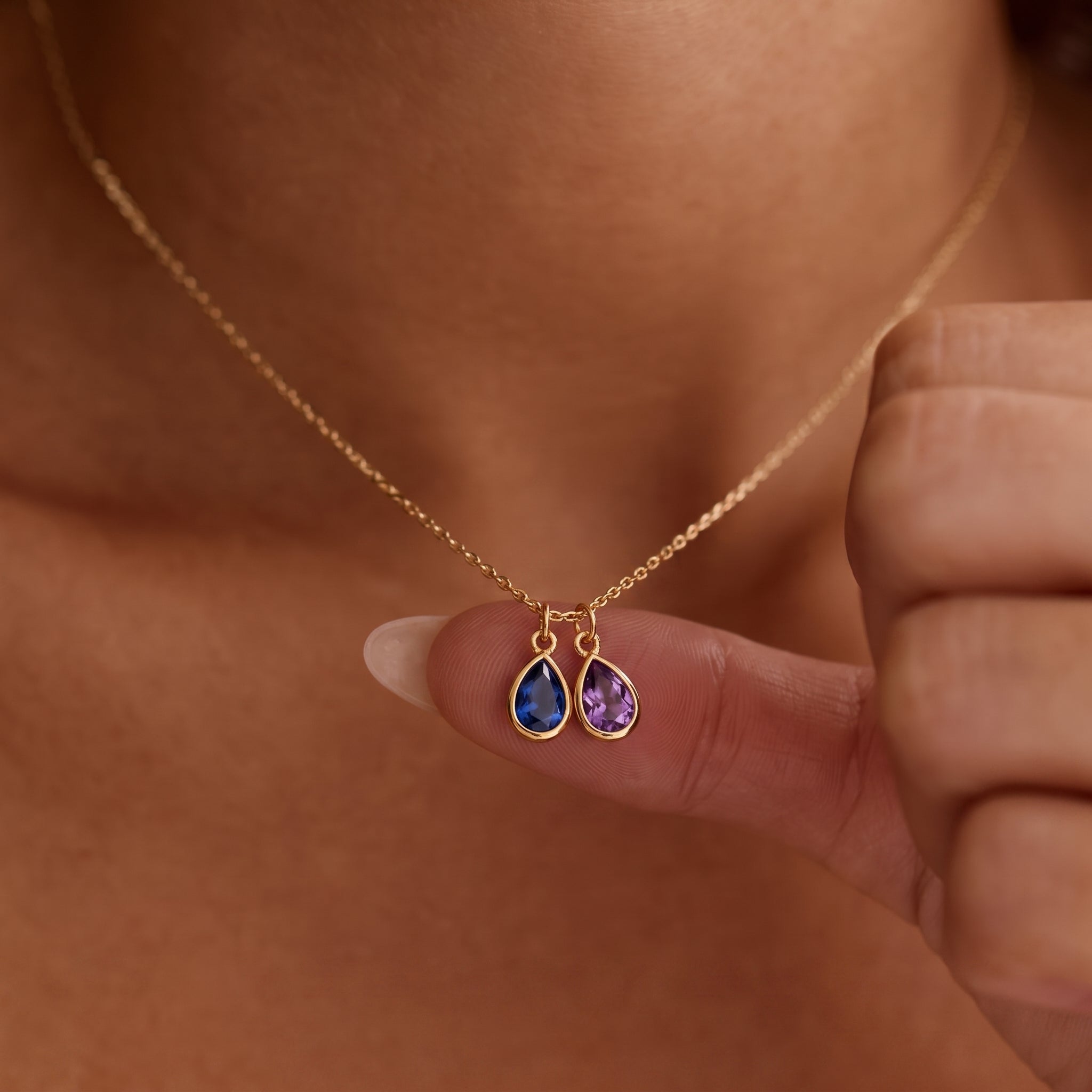 Personalized Teardrop Birthstone Necklace | Custom Birthstone Pendant Jewelry Gift