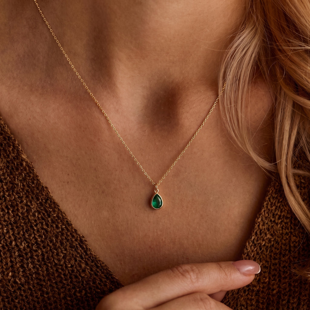 Personalized Teardrop Birthstone Necklace | Custom Birthstone Pendant Jewelry Gift