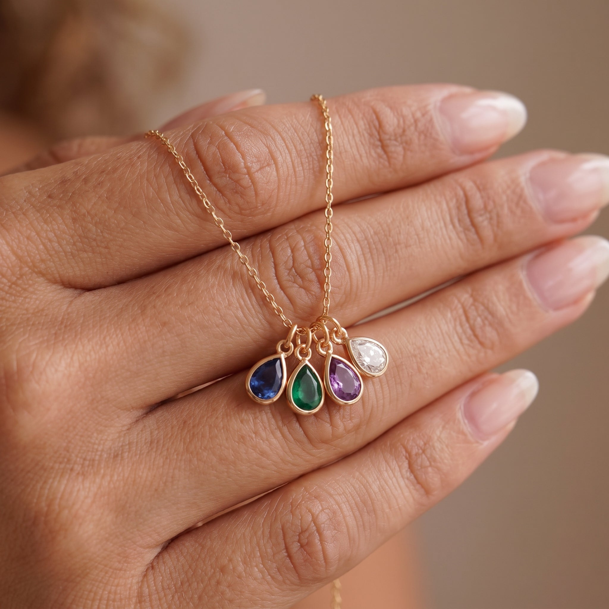 Personalized Teardrop Birthstone Necklace | Custom Birthstone Pendant Jewelry Gift