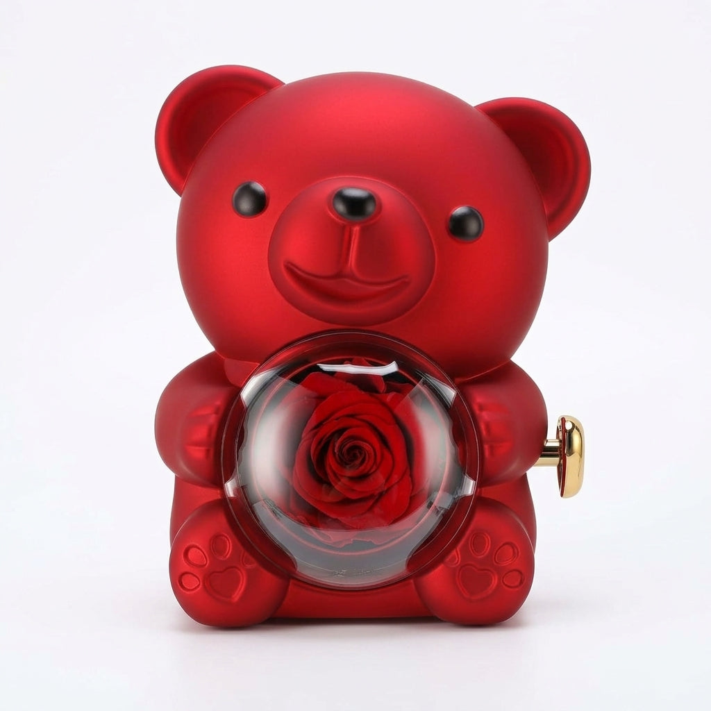 Romantic Heart Bear Necklace & Eternal Rose Gift Set