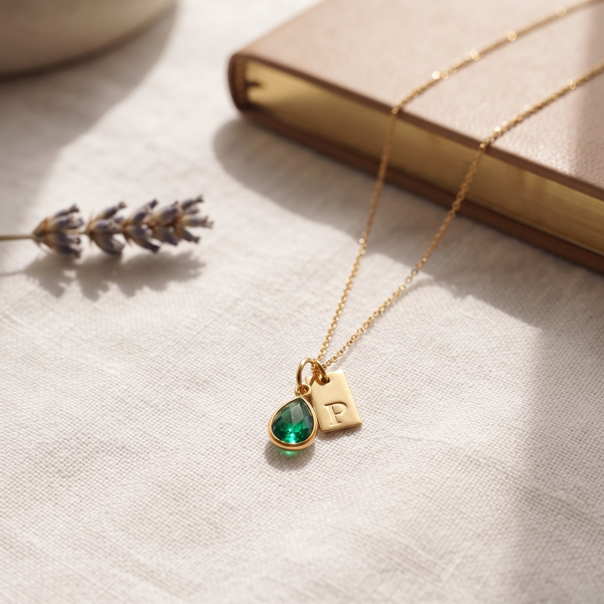 Personalized Birthstone Initial Necklace – Custom Gold Letter Pendant