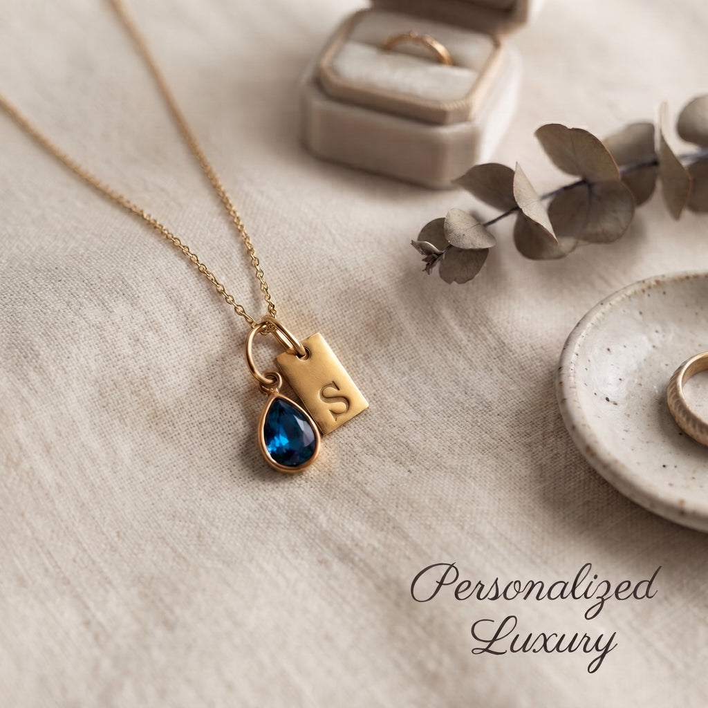 Personalized Birthstone Initial Necklace – Custom Gold Letter Pendant