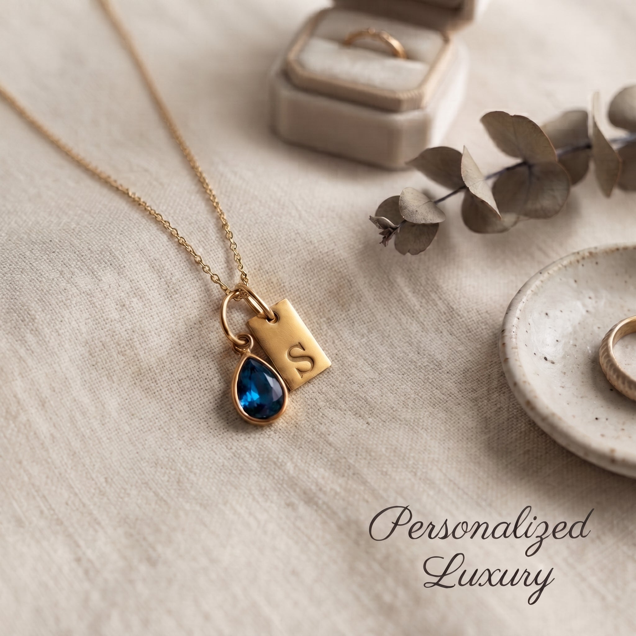 Personalized Birthstone Initial Necklace – Custom Gold Letter Pendant
