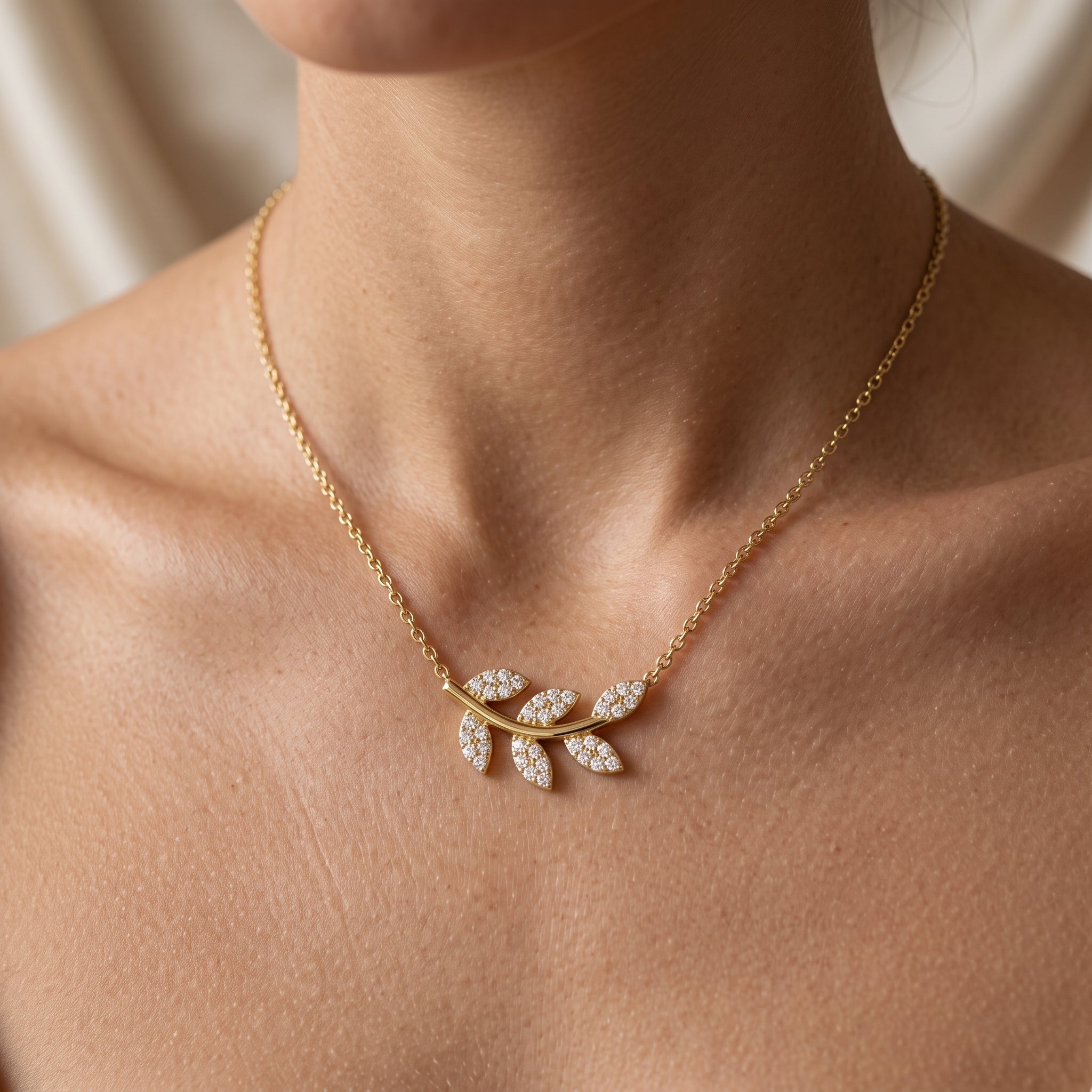 18K Gold Plated Olive Branch Necklace, Dainty Leaf Pendant, Boho Minimalist Nature Jewelry, Everyday Layering Necklace, Elegant Gift for Her