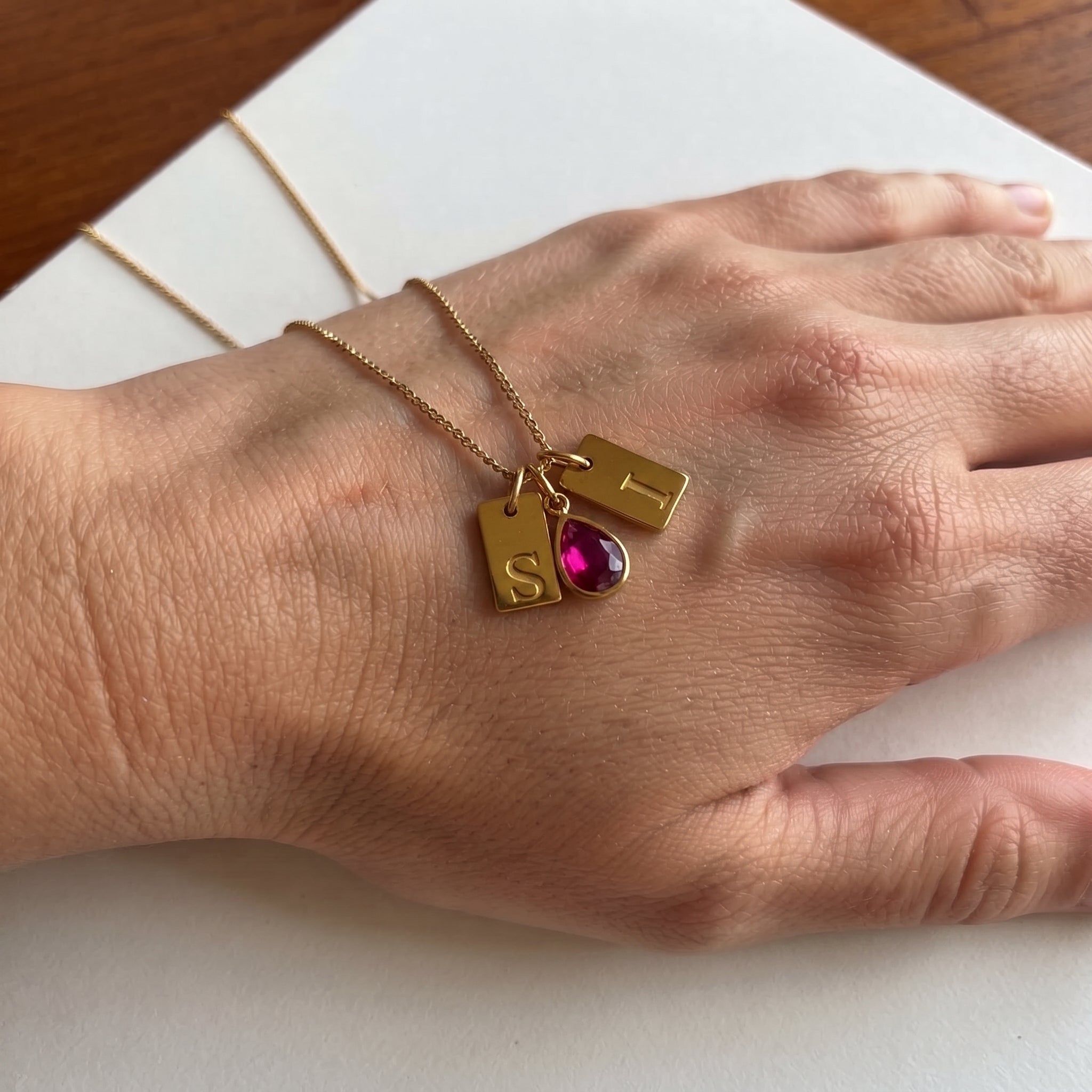 Personalized Birthstone Initial Necklace – Custom Gold Letter Pendant
