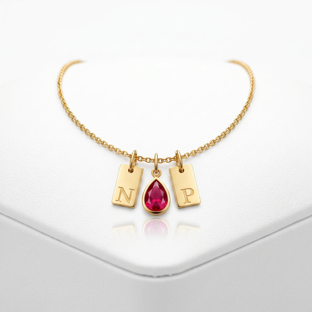 Personalized Birthstone Initial Necklace – Custom Gold Letter Pendant