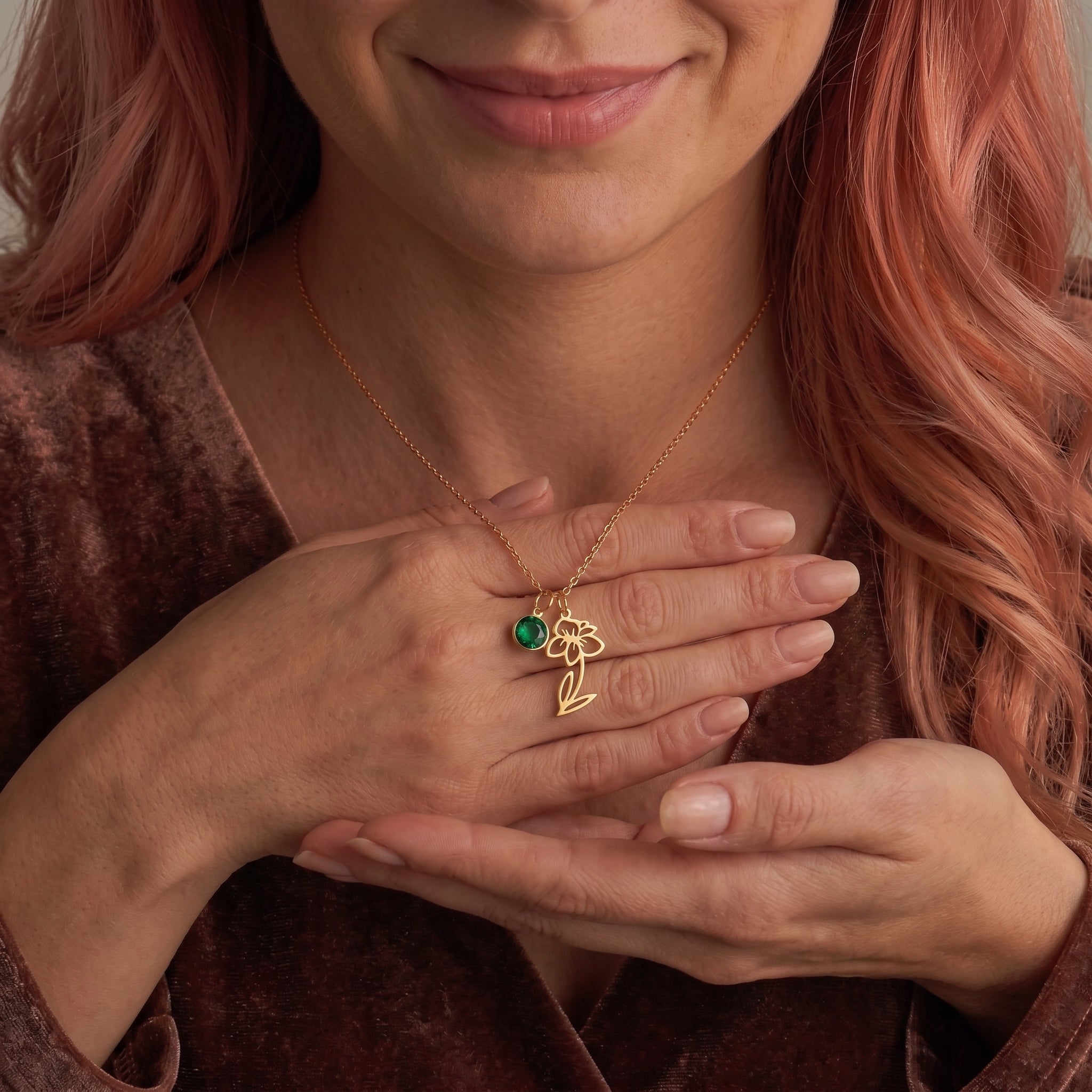Personalized Birth Flower Necklace – 18K Gold Plated