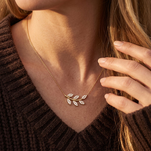 18K Gold Plated Olive Branch Necklace, Dainty Leaf Pendant, Boho Minimalist Nature Jewelry, Everyday Layering Necklace, Elegant Gift for Her