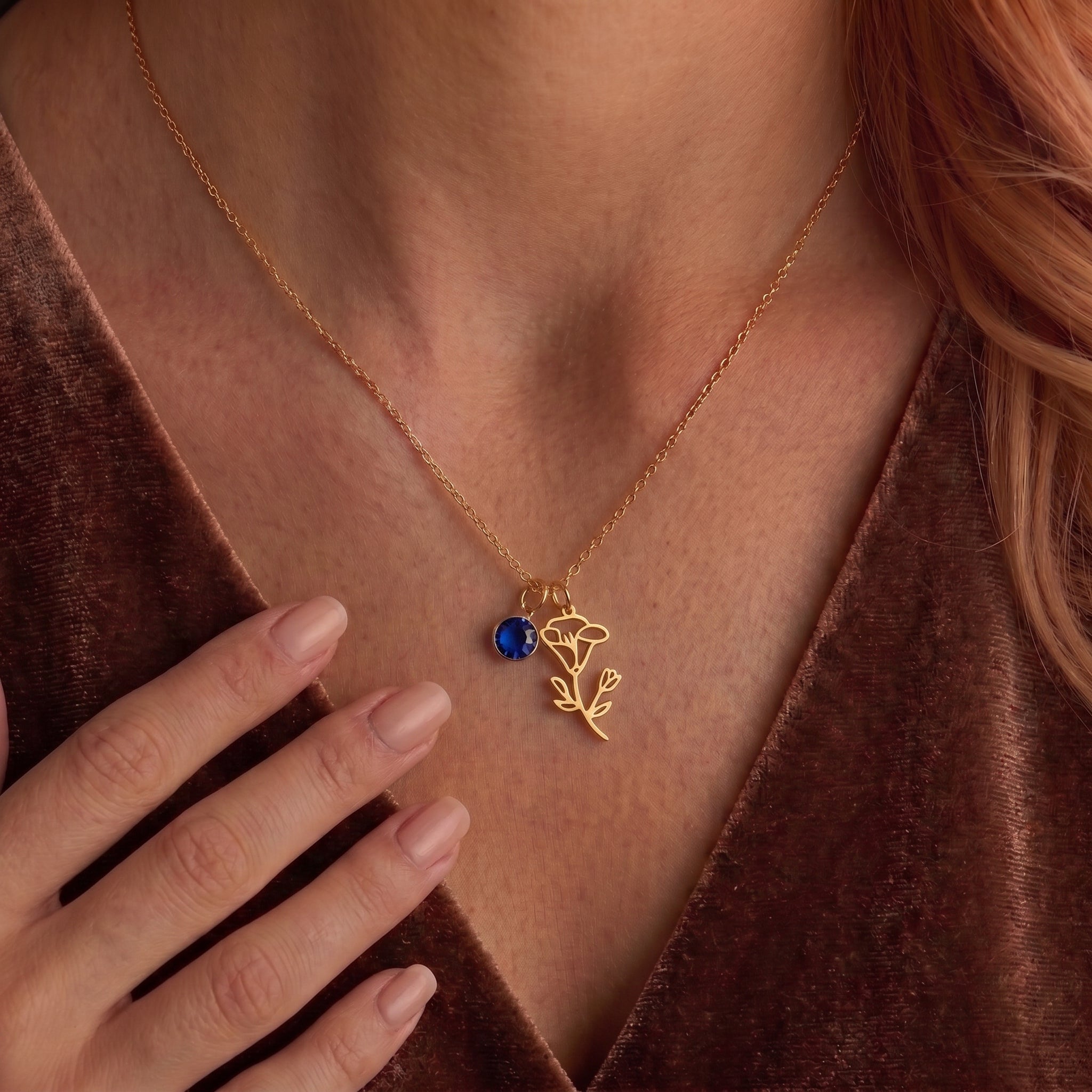Personalized Birth Flower Necklace – 18K Gold Plated