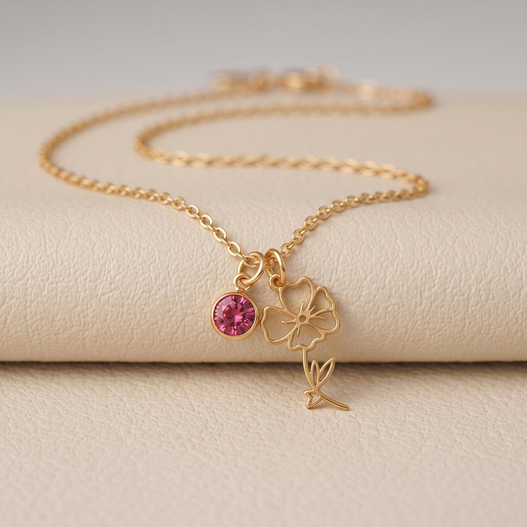 Personalized Birth Flower Necklace – 18K Gold Plated