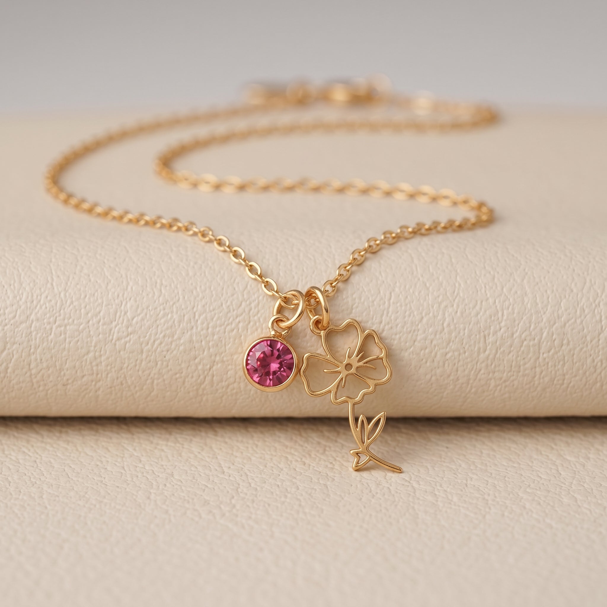 Personalized Birth Flower Necklace – 18K Gold Plated