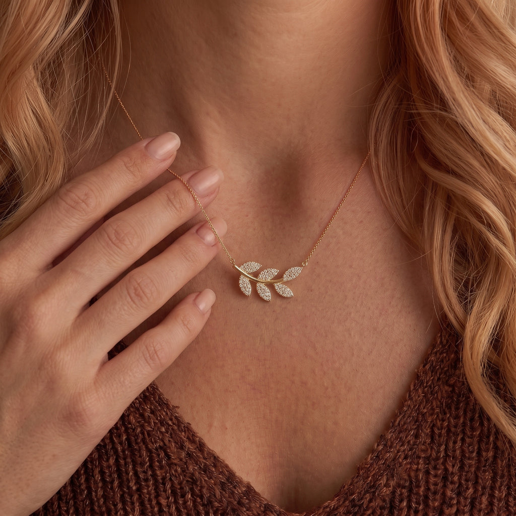 18K Gold Plated Olive Branch Necklace, Dainty Leaf Pendant, Boho Minimalist Nature Jewelry, Everyday Layering Necklace, Elegant Gift for Her