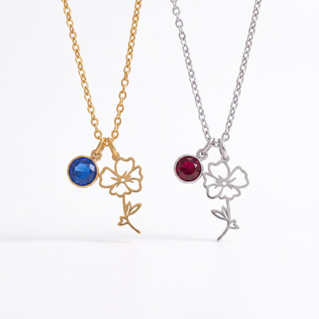 Personalized Birth Flower Necklace – 18K Gold Plated